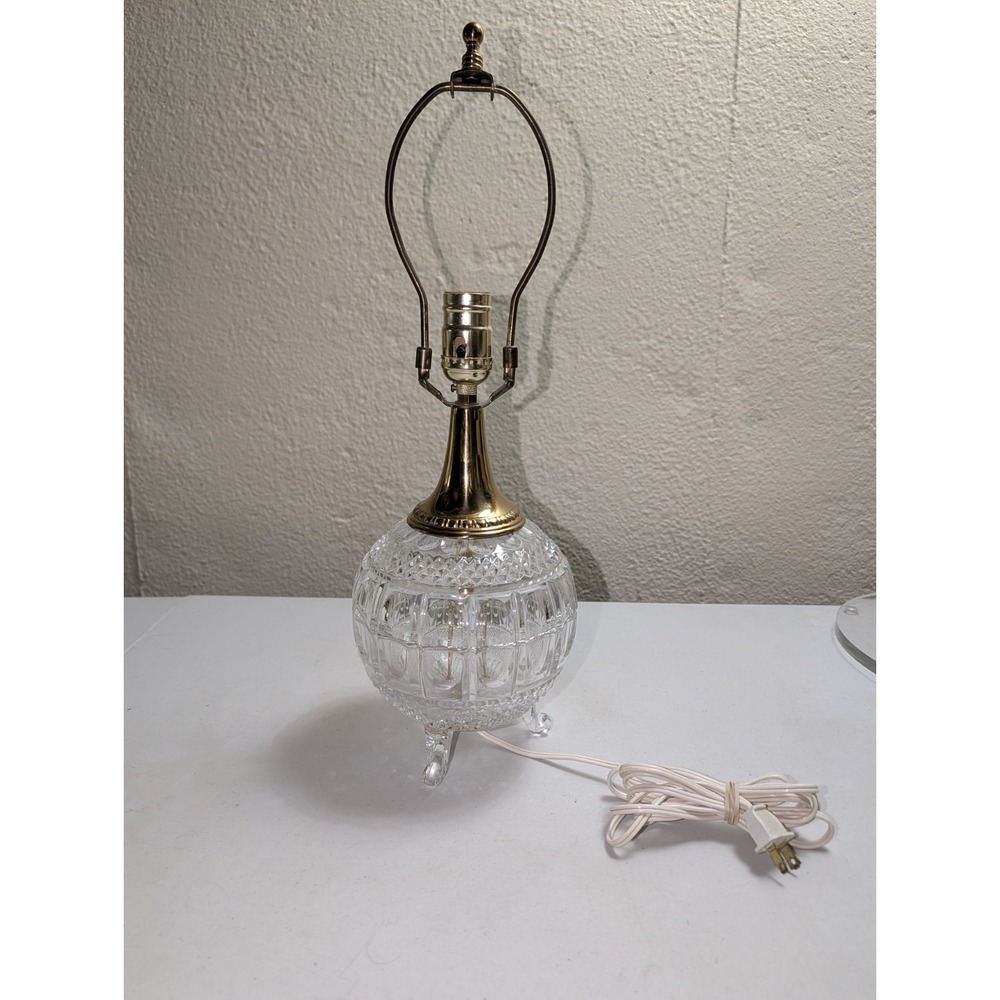 Vintage Crystal‎ Footed Lamp Boudoir Waterford Style MCM Regency